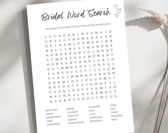 Bridal Shower Word Search, Wedding Word Search, Bridal Shower Game, Wedding Game, Bridal Word Puzzle, Minimalist Bridal Word Search