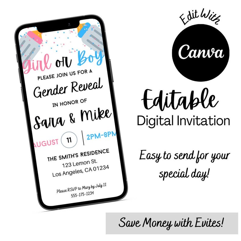 Gender Reveal Invitation Digital Gender Reveal Evite Gender Etsy