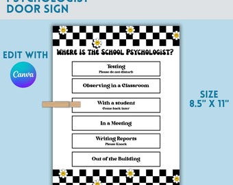 Waar is de schoolpsycholoog, deurbord schoolpsycholoog, kantoordecoratie, deurbord kantoor, digitale download, schoolpsycholoog