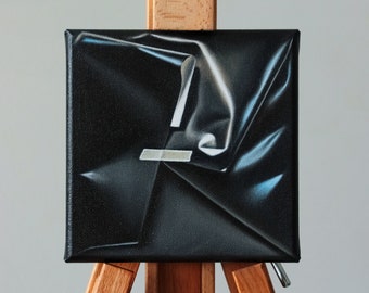 Small realistic package painting, Hyperrealistic oil painting on canvas, Original modern art, contemporary art.
