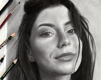 Maßgeschneidertes Kohle Portrait vom Foto, Original hand-gefertigte realistische Zeichnung.