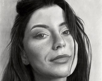 Custom charcoal portrait from photo, handmade personalized realistic drawing, Original hand-made drawing.