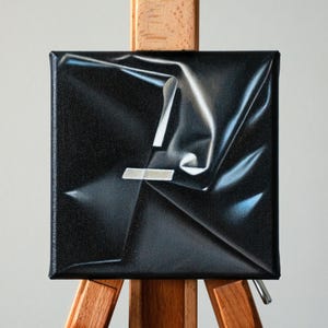 Small realistic package painting, Hyperrealistic oil painting on canvas, Original modern art, contemporary art.