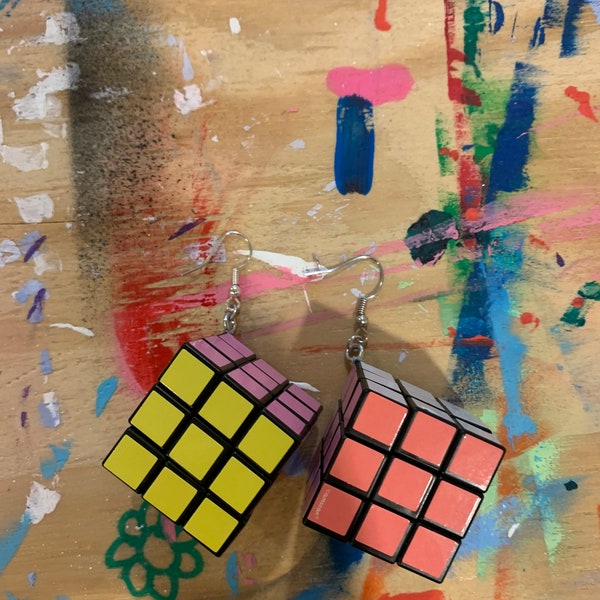 Boucles d’oreilles Rubiks Cube Dangle fonctionnelles