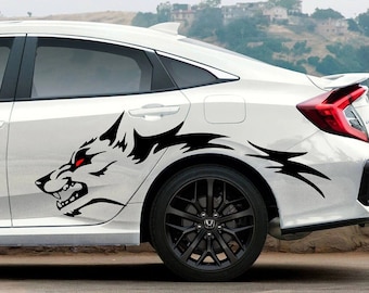 Large Wolf Car Side Decal | Universal Sedan Door Graphics | Tribal Wolf Vinyl Decal | Racing Side Graphic | Car Body Sticker