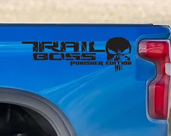 Trail Boss Punisher Skull Decal Set: Chevy Silverado Truck Bed Vinyl Stickers