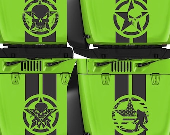 Stripes Star Army Hood Decal, Punisher, Bigfoot Hood Sticker Fits Jeep Wrangler TJ LJ JK Star Army Stripes Decal (1 piece) Multiples styles