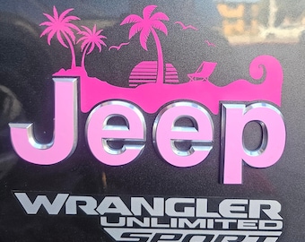 Set of two side over the Badge Decal FITS 2018-24 Jeep Wrangler and gladiators,beach,mountain,camping themes plus emblem overlay if selected