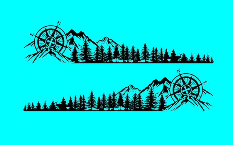 Compass Mountain Forest Decal | Adventure off Road Vinyl Sticker | Side ...