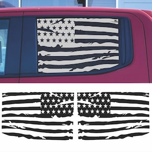 American Distressed Flag Side Window Decals for Chevy Silverado  1500 Crew Cab 2019-2024 in Matte Black Vinyl
