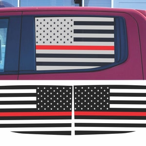 American Red Line Flag Side Window Decals for Chevy Silverado 1500 Crew Cab 2019-2024 in Matte Black Vinyl