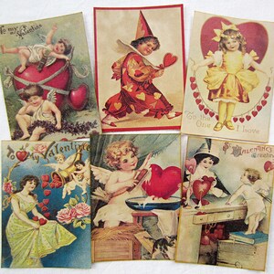 Set of 18 Vintage VALENTINE Antique Look LABELS taken from Victorian Greeting Card Images