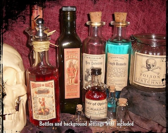 13 Poison Vintage look VICTORIAN APOTHECARY LABELS Halloween Decor - Steampunk - Primitive
