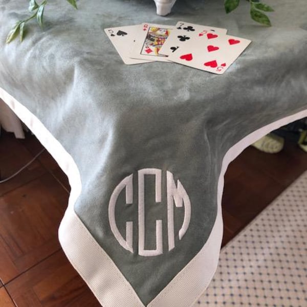 Sage Green 48" Monogrammed Card, Bridge, Canasta Table Cover