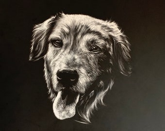 Commissioned Unique Scratchboard Pet Portraits