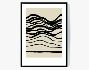 Moderner Berg Abstrakt Print, Beige Schwarz Minimalistische Wandkunst (Digitaler Download)