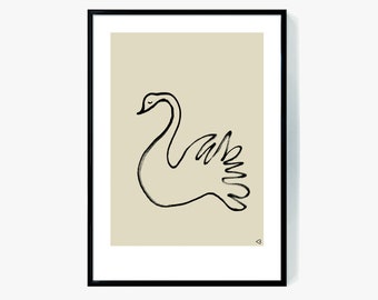 Schwan Kinderzimmer Kunstdruck, Beige Minimalistisches Dekor (Digitaler Download)