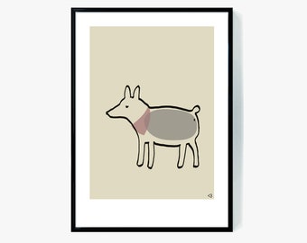 Hunde Kinderzimmer Art Print, Beige Minimalistisches Dekor (Digitaldrucke)