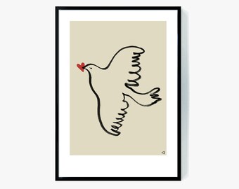 Taube Kinderzimmer Kunstdruck, Beige Minimalistisches Dekor (Digitaler Download)