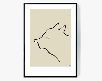 Beige Minimalist Hunde Portrait Druck (Digitaler Download)
