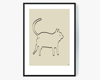 Minimalist Katze Druck, Beige Kinderzimmer Wand Kunst (Digitaler Download)