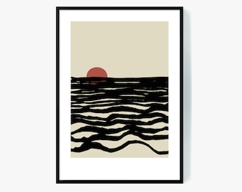 Minimalistischer Sonnenuntergang Print, moderne abstrakte Kunst (Digitaler Download)