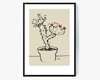 Minimalistischer Kaktus Druck | Beiges Abstraktes Pflanzen Poster (Digitaler Download)