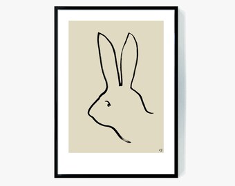 Minimalistischer Hasen-Profil-Druck, Beiges Kinderzimmer-Wandbild (Digitaldrucke)