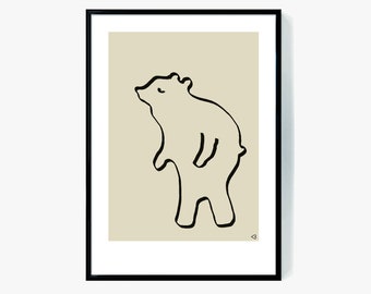 Minimalistischer Bär Druck, Beige Kinderzimmer Wandkunst (Digitaler Download)