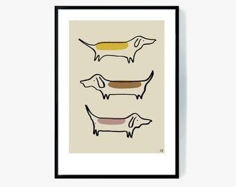 Dackel Kinderzimmer Druck, Beige Minimalist Hund Kunst (Digitaler Download)