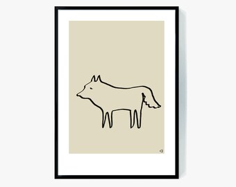 Minimalistischer Wolf in neutraler Farbe für das Kinderzimmer (Digitaldrucke)