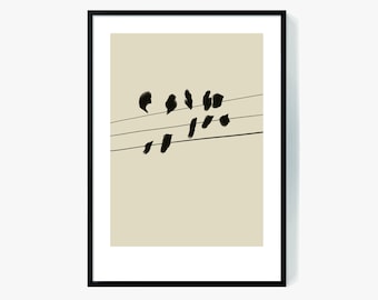Beige Abstrakte Vögel | Minimalistische Wandkunst (Digitaler Download)