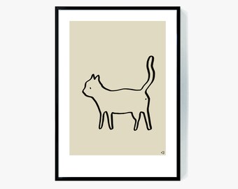 Beige Minimalistische Katze Kunstdruck, Beige Minimalist Art Print (Digitaler Download)