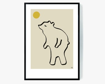 Bär Kinderzimmer Print, Beige Minimalistische Linie Kunst (Digitaler Download)