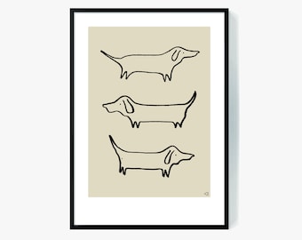 Minimalistischer Hunde Druck, Beiges Kinderzimmer Wandbild (Digitaler Download)