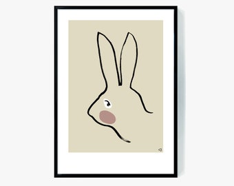 Minimalistischer Hasen Profilbild, Beiges Kinderzimmer Dekor (Digitaldrucke)