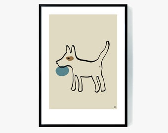 Minimalistischer Welpe Druck, Beige Kinderzimmer Wandkunst (Digitaler Download)