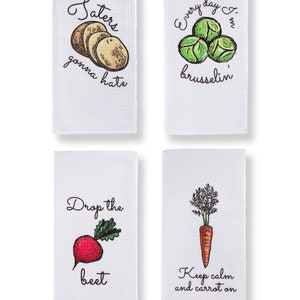 Set of four kitchen dish towels: A mix of practicality and humor in every wipe