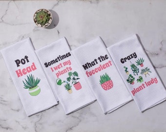 Microfiber Dish Towels Funny Kitchen Towel Set of 4 - Housewarming Gifts for Kitchen, Tea Towels, Mom Kitchen Gifts, Plant Lady Themed