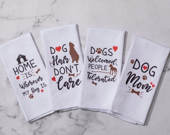 Microfiber Dish Towels Funny Dog Puns Funny Kitchen Towel Set of 4 - Best Housewarming Gifts for New Home, Tea Towels, Dog Mom Kitchen Gifts