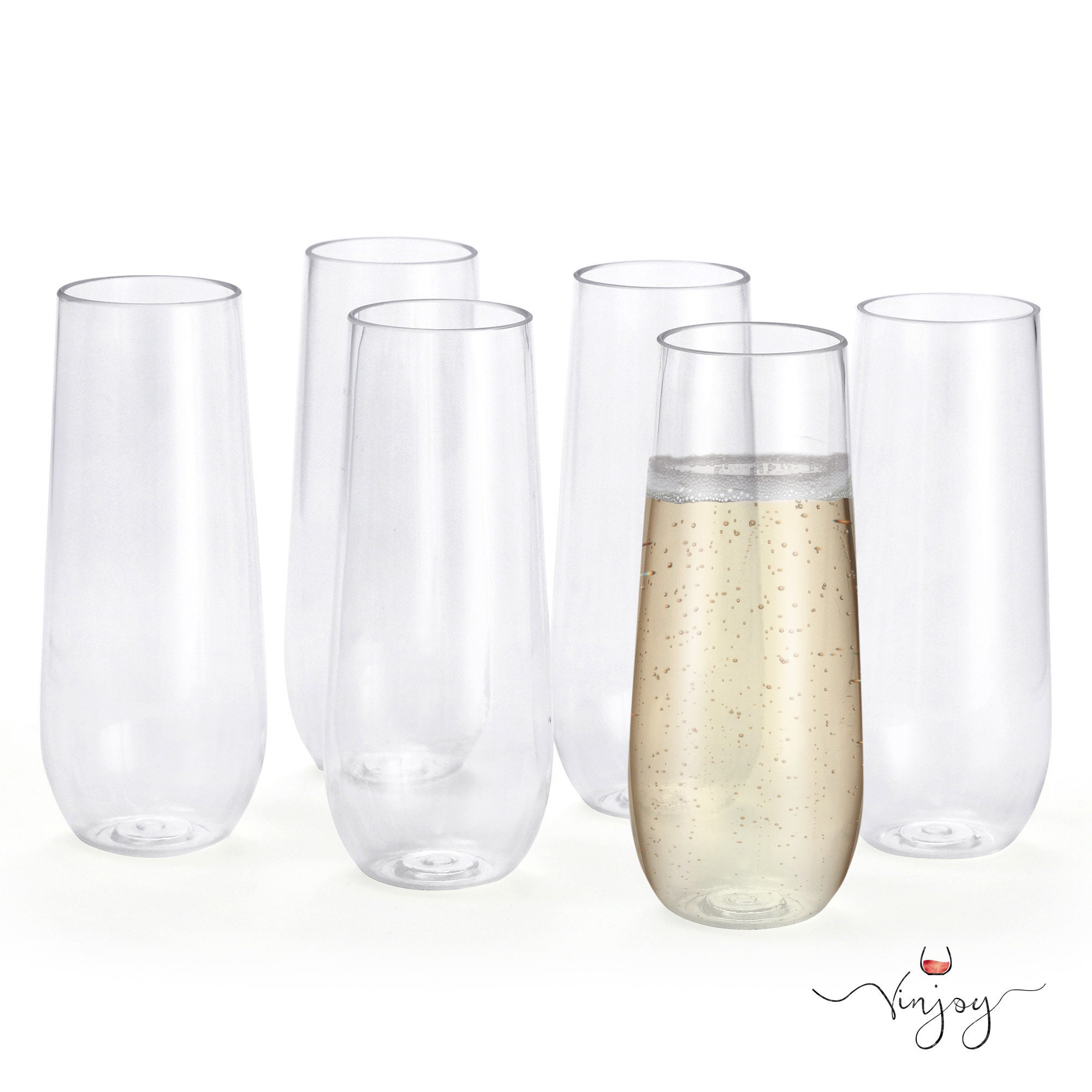 6 Pack Stemless Double Insulated Champagne Flute Tumbler with Lid, 6 oz Unbreakable Reusable Cocktail Champagne Toasting Glasses, Good Gift for