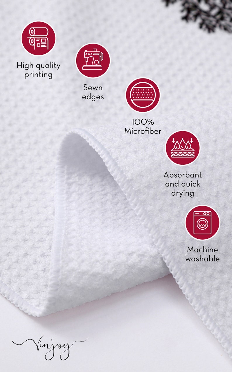 high quality, sewn edges, 100% microfiber, absorbent and quick drying kitchen dish towel set of four