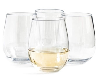 Unbreakable Stemless Plastic Wine Glasses 16 Ounce - Extra Durable - Reusable Shatterproof Tritan Outdoor Party Cups - BPA Free