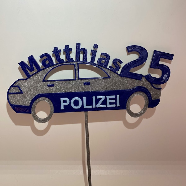 Caketopper Kindergeburtstag-Caketopper Polizeiauto-Polizei Polizist-Caketopper Geburtstag Kind Tortenfigur-Caketopper personalisiert- 3D