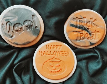 Cookie Stamp -Fondant Stamp- Baking- Halloween- Pumpkin- Happy Halloween- Halloween Decoration- Halloween Decoration Stamp Embossing- Embossing Stamp