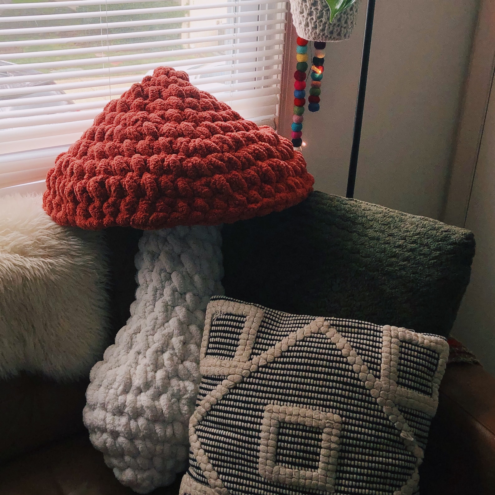 Giant Crochet Mushroom Plush Pillow Cottagecore Woodland Etsy