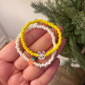 Easter Bunny Bracelets, Easter Basket Stuffer, Bunny Charm Bracelets, Toddler Bracelets, Kids Stretchy Bracelet image 1