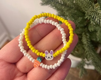 Easter Bunny Bracelets, Easter Basket Stuffer, Bunny Charm Bracelets, Toddler Bracelets, Kids Stretchy Bracelet