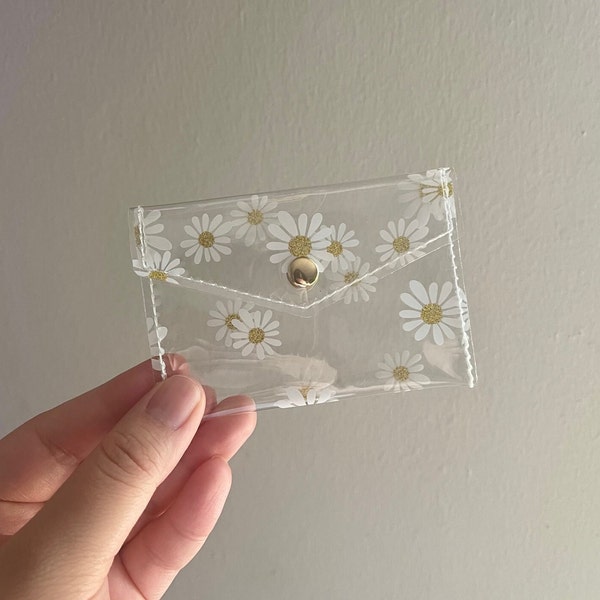 Daisy Print Card Holder, Flower Print Wallet, Mini Wallet, Business Card Holder, Vaccination Card Holder, Clear Jelly Wallet