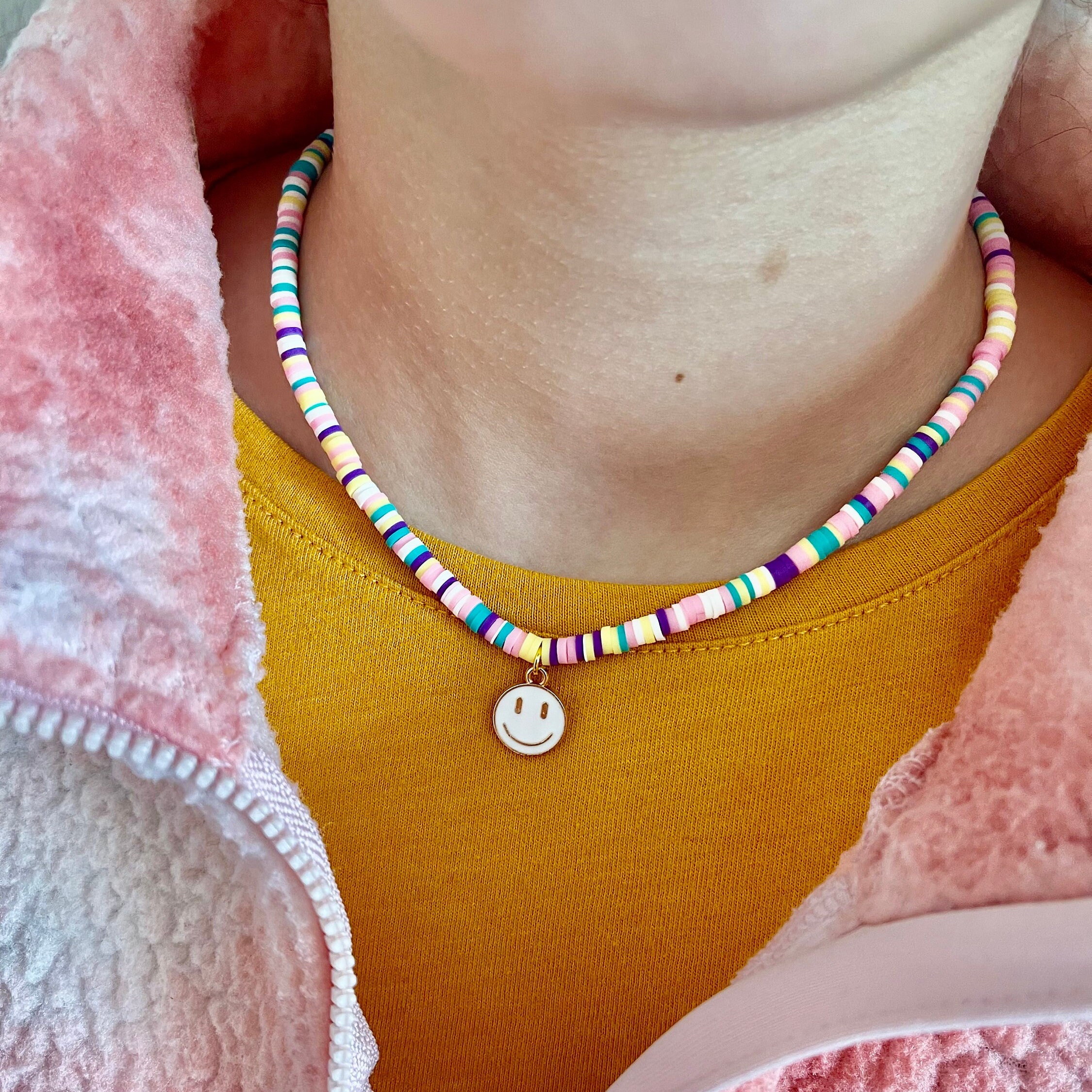 Kids Smiley Face Necklace, Necklace for Kids, Stretchy Necklace